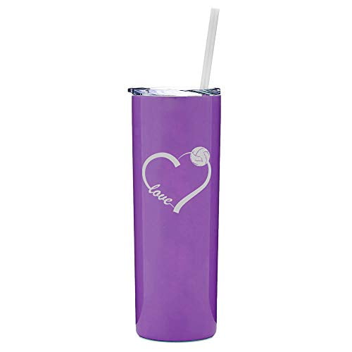 20 oz Skinny Tumbler Stainless Steel Insulated Travel Mug Love Heart Volleyball 